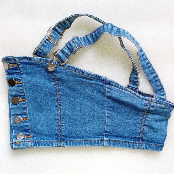 Love + Harmony Stretchy Distressed Denim Bra Crop Top w/ Sideways Buttons Size S - Picture 4 of 6